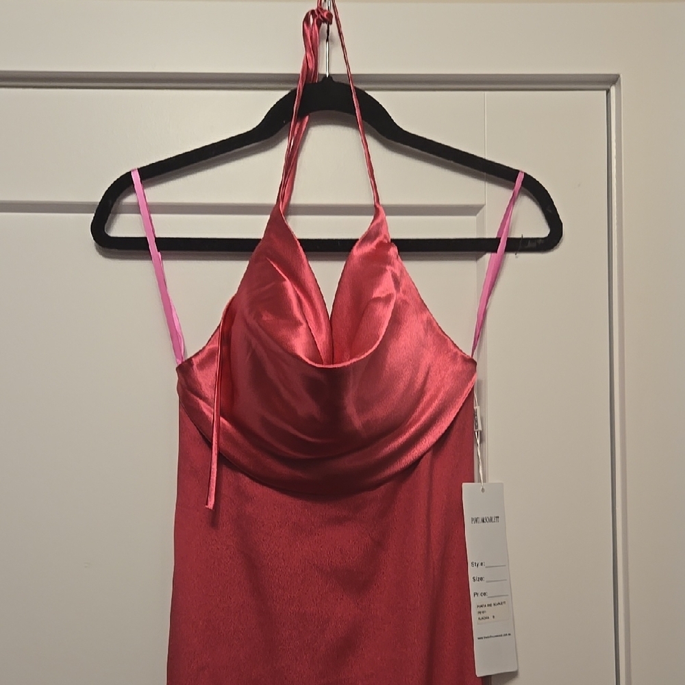 Satin Halter Neck Dress in Pink